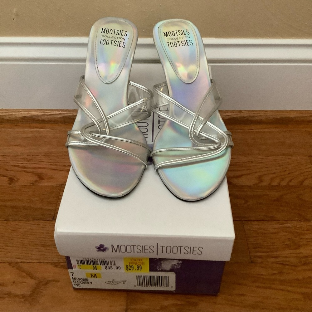 Mootsies Tootsies Mojanne Clear Silver Heel Open Toe Dress Shoes Sandal Sz 7